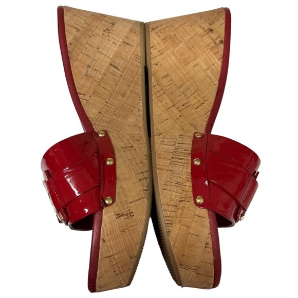 Coach Jen Patent Leather Wedge Red & Gold 8.5 Sexy Comfortable Heels - Picture 2 of 4